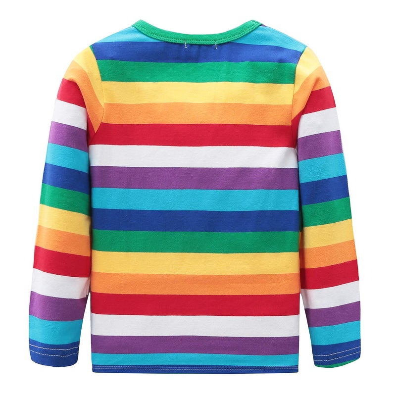 HowJoJo Baby Boys Girls Cotton Long Sleeve T-Shirts Kids Rainbow Striped Shirts 2T - Image 2